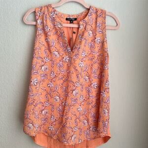 Papermoon XS Peach Floral Sleeveless Blouse Women's Casual Spring Summer Top‎
